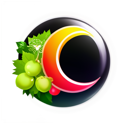 Eclipse Theme, Fruit Icon, Dark and Light Contrast, Mystical Fruit, Vibrant Colors, Abstract Shape, Celestial Design - icon | sticker