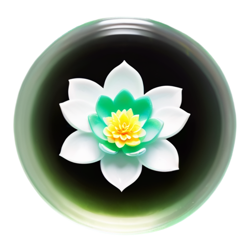 top view of a lake with green water in which swim golden carp and a green water lily with white flowers - icon | sticker