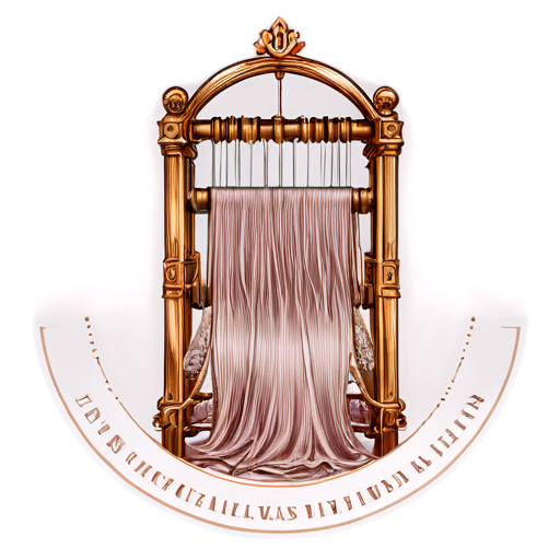 Design a Literal Imagery logo for 'Lux Loom' by illustrating a stylized loom machine with luxurious fabrics being woven, representing the brand's dedication to handcrafted textiles. Use a blend of champagne gold and soft blush pink colors to convey elegance and femininity against a white background. - icon | sticker