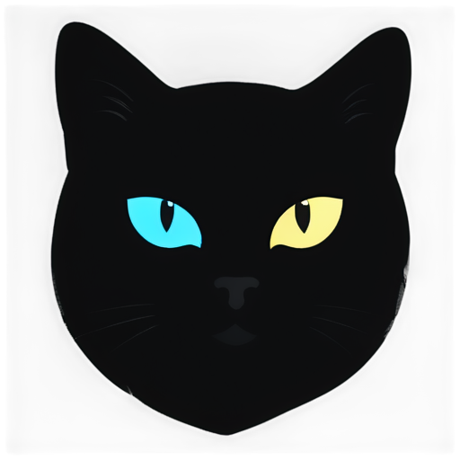 A black cat with a blue and yellow eye - icon | sticker