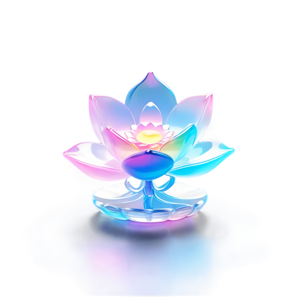 glass lotus flower with pastel rainbow colors throughout , figurine, modern Disney style, octane render, chibi - icon | sticker