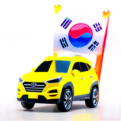 Yellow car Hyundai Tucson 2022, stands on the flag of Korea - icon | sticker