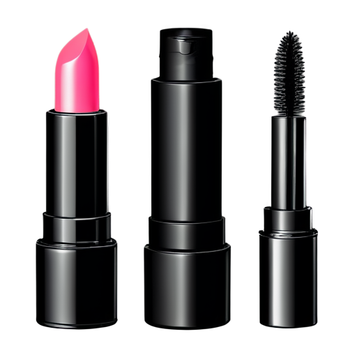 icons for cosmetic products in the same style and color: lipstick, perfume, mascara, powder - icon | sticker