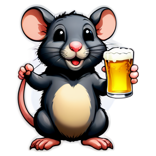 Rat's upper torso holding two beers together - icon | sticker