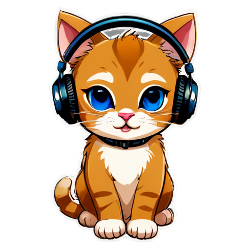 two cats with headphones hugging each other - icon | sticker