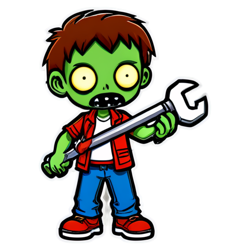 A zombie with a wrench and a gear in its hands, showing their dedication to improving the game even amidst a post-apocalyptic setting. - icon | sticker