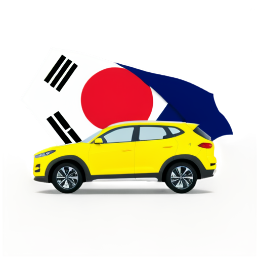 Yellow car Hyundai Tucson 2022, stands on the flag of Korea - icon | sticker