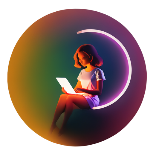 neon girl in sphere with mail from internet sunset background - icon | sticker