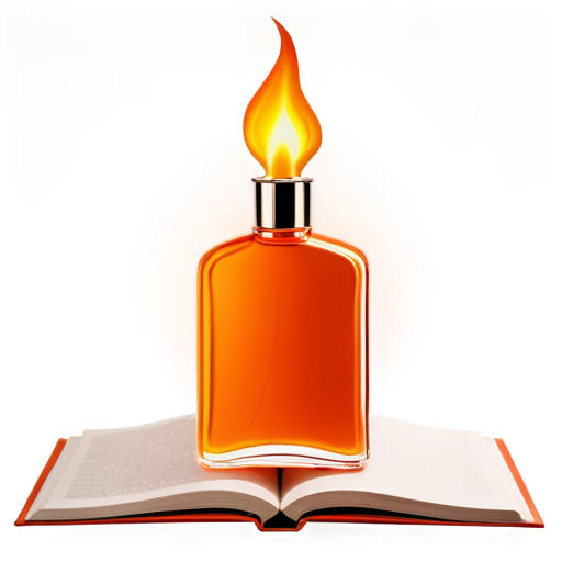 perfum orange bottle in fire stay on book - icon | sticker