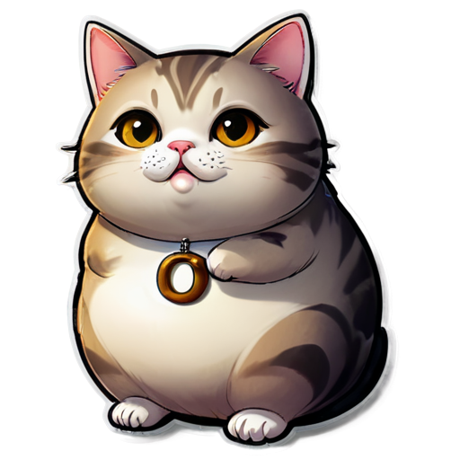 an obese letter "O" With a tiny obese cat leaning on it - icon | sticker