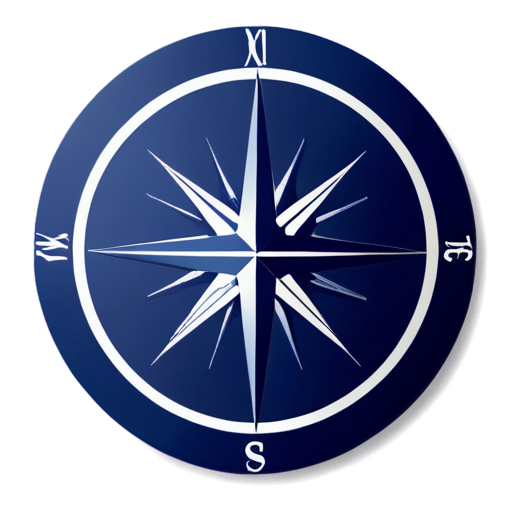 Based on the slanted circle, outline the compass compass, design a concise pointer in the center of the disc, slightly tilted. Use smooth, simple lines to outline the scale and needle of the compass and avoid complicated decorations. Use dark blue or black as the main color to convey a sense of stability and technology. The abstract painting of M and C letters in "mengxichat" is integrated into the scale design of the compass to form a unique visual symbol. Use negative space. - icon | sticker