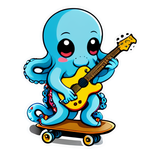cutest octopus playing guitar on skateboard - icon | sticker