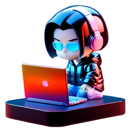 Cyberpunk young man with laptop - icon | sticker