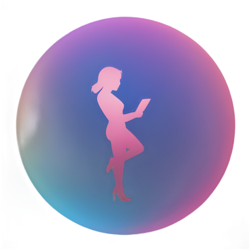 neon girl in sphere with mail from internet sunset background - icon | sticker