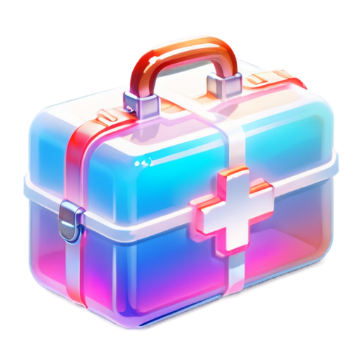 A d&d icon that has 4 medical kits with white lines connecting them to the center of the icon - icon | sticker