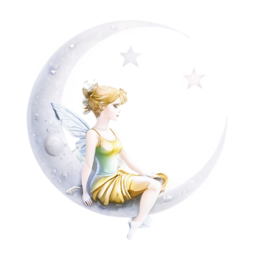 A fairy sitting on a crescent moon simple logo - icon | sticker