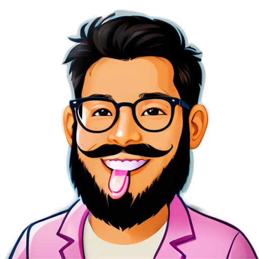 mascot with smiley face friendly Ice cream pink cream logo for streamer avatar with beard with glasses - icon | sticker