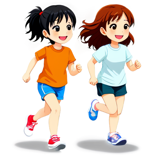 friendship of girls and boys run and play each other's with sad smile - icon | sticker