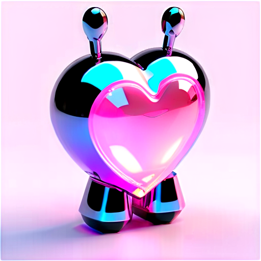 Holographic pink android robot heart - icon | sticker