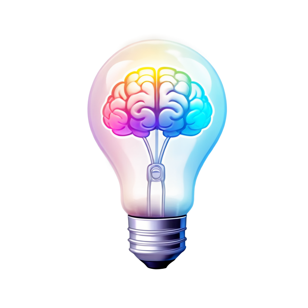 Logo of a lightbulb with a brain inside it, illuminating - icon | sticker