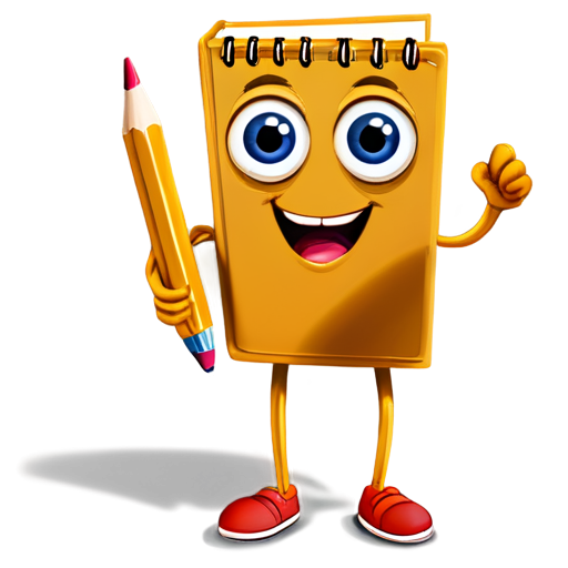 Cute book and pencil cartoon with two eyes, legs and arms excited - icon | sticker