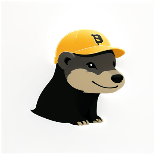 a honey badger wearing a cap with a bitcoin badge, bold outline with a black outline - icon | sticker