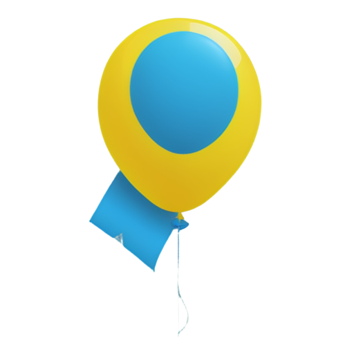 blue and yellow balloon with a ribbon, transparent png style - icon | sticker