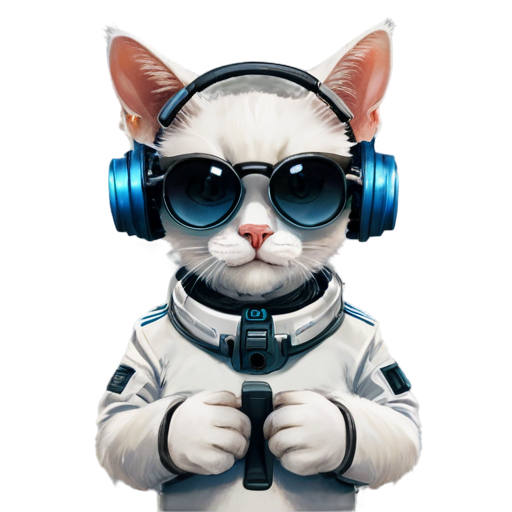 two scifi cats with headphones hugging each other - icon | sticker