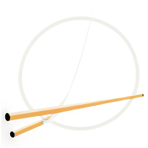 a fishing rod tilted diagonally to the right-up, a fishing line straight from top to bottom, a hook at the bottom. There is a white circle on the background - icon | sticker