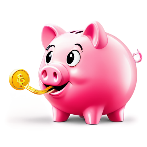 The snake, holding a gold coin in its teeth, entangled a piggy bank in the shape of a pink pig, the snake intends to lower the glittering coin into the slot of the piggy bank - icon | sticker