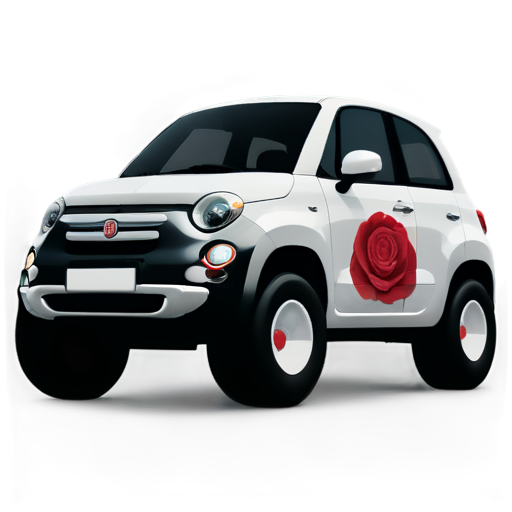 monster-truck-styled white fiat 500L with insanely high suspension and a rose painted on the side - icon | sticker