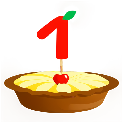 The pie is sprinkled with many apple slices shaped like the numbers "0" and "1", and there is a pencil stuck diagonally on top. - icon | sticker