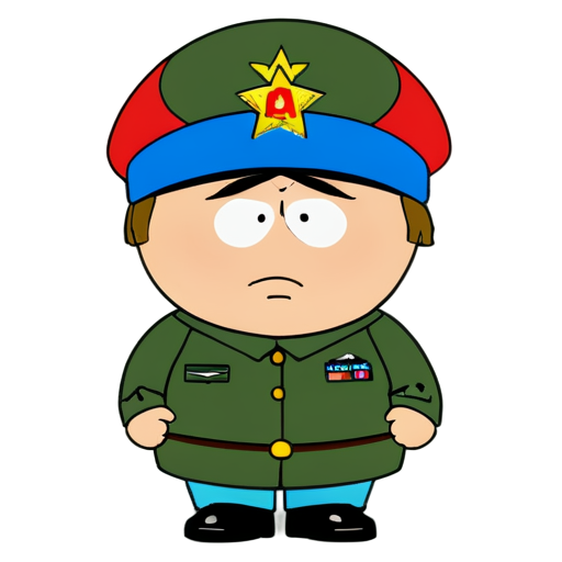 Naturalistic Eric Cartman in military uniform and red cap - icon | sticker