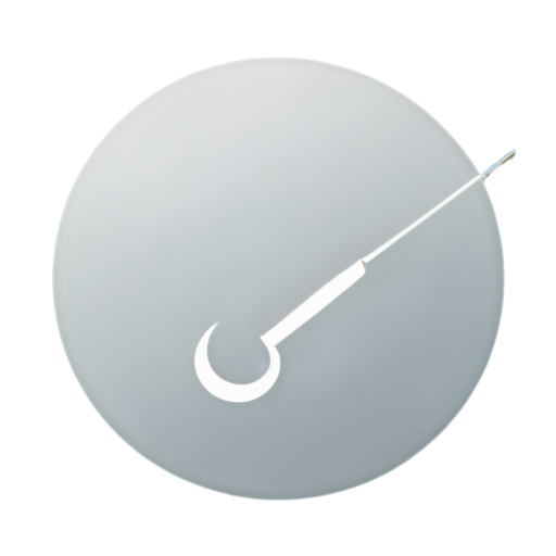 a fishing rod tilted diagonally to the right-up, a fishing line from top to bottom, a hook at the bottom. There is a white circle on the background - icon | sticker