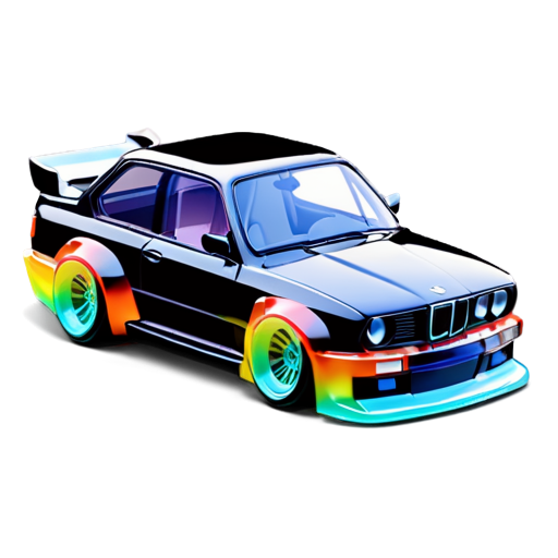 Black BMW e30 coupe rocket bunny widebody kit, Colorized, flat style - icon | sticker