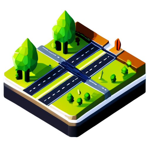 roads, highways, railways low poly vibrant colors isometric button - icon | sticker