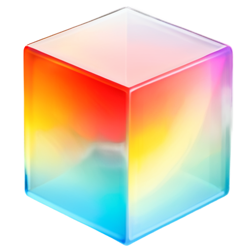 A colorful cube with a transparent texture. One vertex of the cube is in the center of the picture, making the entire graphic look like a regular hexagon. To be suitable for use as a software logo, the entire picture must be symmetrical in the center and left and right. - icon | sticker