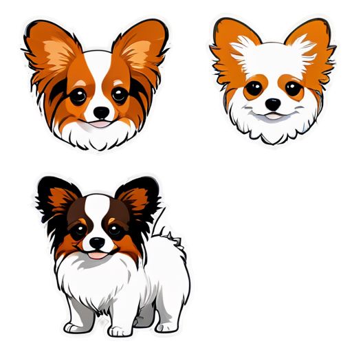 The icon must have two faces of Papillon dogs. Only two muzzles without a dog's body. More white color - icon | sticker