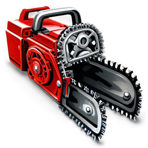 Chainsaw in steam punk style in red shades - icon | sticker