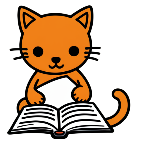 Cats Reading Books，minimalist graphic, line art, monochrome, bold outline, bold strokes, line drawing, minimalism, sharpie illustration,bold lines and solid colors ,doodle in the style of Keith Haring, ﻿ in the style of wnwnmemo, only use black, white background - icon | sticker