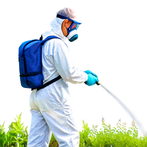 a man in a respirator with a backpack sprayer treats the garden against mosquitoes - icon | sticker