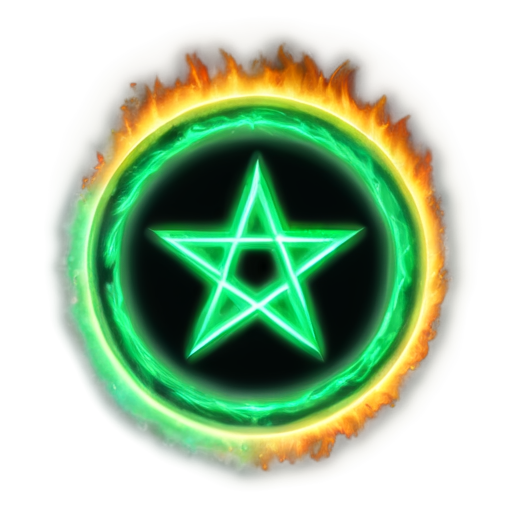 star rune green fire circle around it - icon | sticker