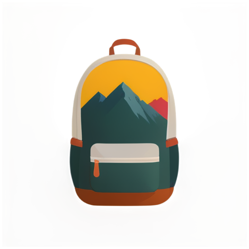 A pictorial logo design, a backpack in front of a mountain, convey the sense of adventure and challenges, minimal and clean - icon | sticker