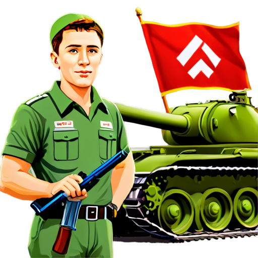 a Russian agricultural worker on a Soviet tank cartoon icon for the youtube channel with the inscription TaHkucT_TpakTopucT - icon | sticker