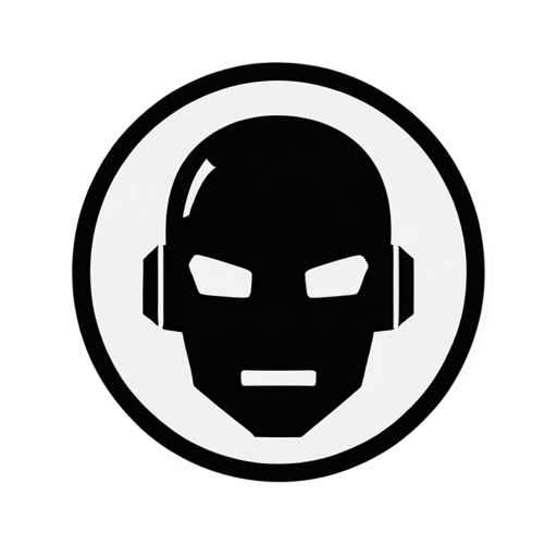 flat style logo in black&white with the illustration of the bot head in circle - icon | sticker