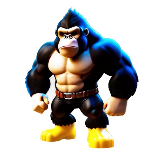 A angry muscular gorilla wearing a yellow t-shirt, with black pants and brown boots - icon | sticker