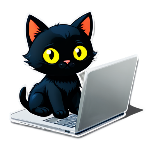 A black cat is lying on a laptop - icon | sticker