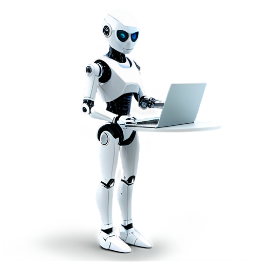 Ai robot working with laptop - icon | sticker