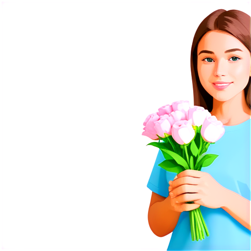 a girl with a bouquet of flowers - icon | sticker