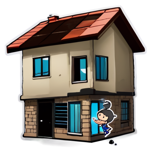 A person doing a wall flip agains a house wall. To the sides we can see a big city. The image is taken from a 45 degree angle. The image is in the style of cartoon - icon | sticker